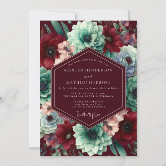 Invitation Burgundy Bloom Whimsy Wedding (Devant)