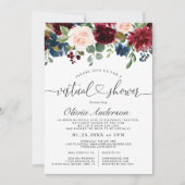 Invitation Burgundy Blue Blush Flowers Fête des mariées virtu (Devant)