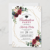 Invitation Burgundy Blue Floral Geometry Graduation Party (Devant)