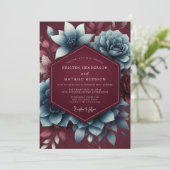 Invitation Burgundy & Blue Moody Bloom Wedding (Debout devant)