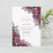 Invitation Burgundy Blue Painterly Bloom Wedding (Debout devant)