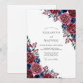 Invitation Burgundy Blue Painterly Bloom Wedding (Devant / Derrière)