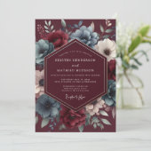 Invitation Burgundy & Blue Shadowy Bloom Wedding (Debout devant)