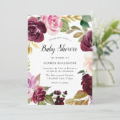 Invitation Burgundy Blush Aquarelle Baby shower Floral (Debout devant)