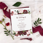 Invitation Burgundy Blush Aquarelle Mariage de automne Floral<br><div class="desc">Cette faire-part de mariage florale d'aquarelle est parfaite pour les mariages de automne,  avec des sauts de fleurs rougeâtres profondes et roses douces,  de la verdure en haut et en bas,  et un arrière - plan bordeaux assorti à l'arrière.</div>