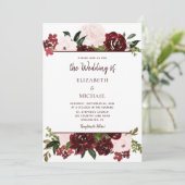 Invitation Burgundy Blush Aquarelle Mariage de automne Floral (Debout devant)