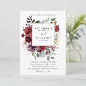 Invitation Burgundy Blush Aquarelle Mariage Floral (Debout devant)