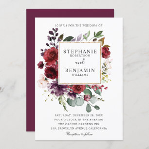 Invitation Burgundy Blush Aquarelle Mariage Floral