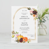 Invitation Burgundy Blush Automne Floral Citrouille Mariage (Debout devant)