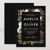 Invitation Burgundy Blush Black Floral Mariage botanique (Devant / Derrière)