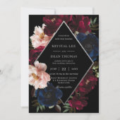 Invitation Burgundy Blush Black Navy Floral Silver Wedding (Devant)