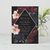 Invitation Burgundy Blush Black Navy Floral Silver Wedding (Debout devant)