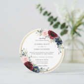 Invitation Burgundy Blush Blue Floral Mariage (Debout devant)