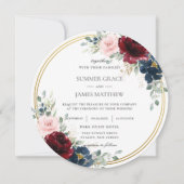 Invitation Burgundy Blush Blue Floral Mariage (Devant)
