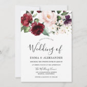 Invitation Burgundy Blush Cream Floral Aquarelle Mariage (Devant)