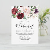 Invitation Burgundy Blush Cream Floral Aquarelle Mariage (Debout devant)