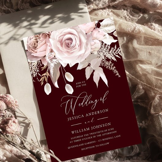 Invitation Burgundy & Blush Designer Dusty Rose Wedding