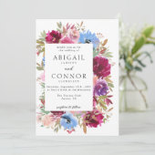 Invitation Burgundy Blush Dusty Bleu Élégant Floral (Debout devant)