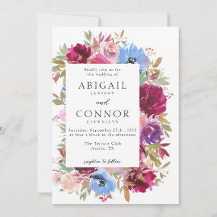 Invitation Burgundy Blush Dusty Bleu Élégant Floral