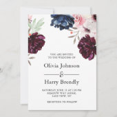 Invitation Burgundy Blush Élégant Mariage Floral (Devant)