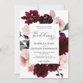 Invitation Burgundy Blush Élégant Mariage floral rose Marsala (Devant)