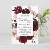 Invitation Burgundy Blush Élégant Mariage floral rose Marsala (Debout devant)