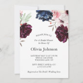 Invitation Burgundy Blush Élégante Fête des mariées florale (Devant)