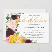 Invitation Burgundy Blush Fall Floral Citrouille Fête des mar (Devant)