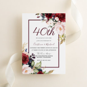 Invitation Burgundy Blush Floral 40e anniversaire Mariage
