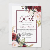 Invitation Burgundy Blush Floral 50e anniversaire de mariage (Devant)