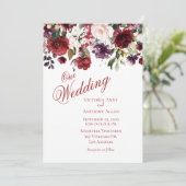 Invitation Burgundy Blush Floral Aquarelle Script Mariage (Debout devant)