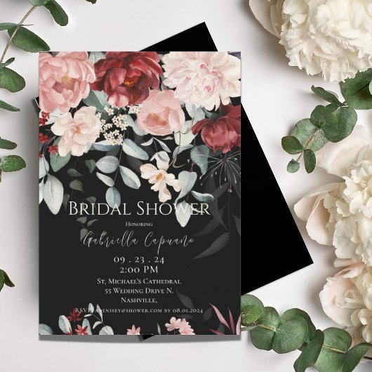 Invitation Burgundy Blush Floral Black Fête des mariées