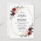 Invitation Burgundy Blush Floral boho mariage géométrique chi (Devant)