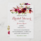 Invitation Burgundy Blush Floral Bridal Douche (Devant / Derrière)