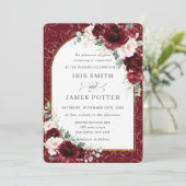 Invitation Burgundy Blush Floral Flowers Arch Mariage or (Debout devant)
