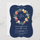 Invitation Burgundy Blush Floral Frame Bleu foncé Mariage (Devant)