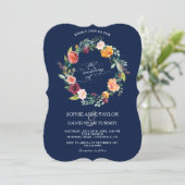 Invitation Burgundy Blush Floral Frame Bleu foncé Mariage (Debout devant)