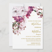 Invitation Burgundy Blush Floral Gold Élégant Mariage chic (Devant)