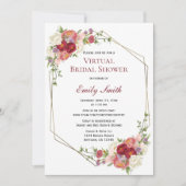 Invitation Burgundy Blush Floral Gold | Fête des mariées virt (Devant)