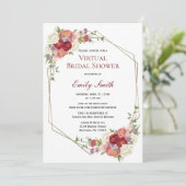 Invitation Burgundy Blush Floral Gold | Fête des mariées virt (Debout devant)