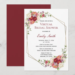 Invitation Burgundy Blush Floral Gold   Fête des mariées virt