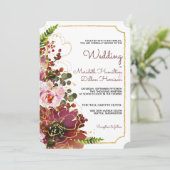 Invitation Burgundy Blush Floral Gold Mariage moderne (Debout devant)
