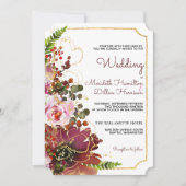 Invitation Burgundy Blush Floral Gold Mariage moderne (Devant)
