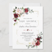Invitation Burgundy Blush Floral Gold Parties scintillant Bab (Devant)