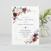 Invitation Burgundy Blush Floral Gold Parties scintillant Bab (Debout devant)