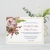 Invitation Burgundy Blush Floral Gold Photo Mariage moderne (Debout devant)