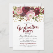 Invitation Burgundy Blush Floral Graduation Party (Devant)