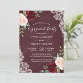 Invitation Burgundy Blush Floral Lace Engagement Party (Debout devant)