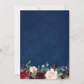 Invitation Burgundy Blush Floral Lace Marine Mariage bleu (Dos)