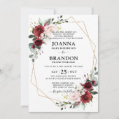 Invitation Burgundy Blush Floral Mariage géométrique (Devant)
